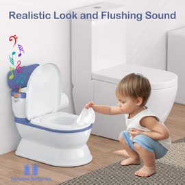 CheerTry 2-in-1 Toddler Potty Training Toilet - Larger Potty Chair & Detachable Training Seat for Boys & Girls Ages 1-3 with Flushing Sound, Wipes Storage, Toilet Paper Holder - Blue