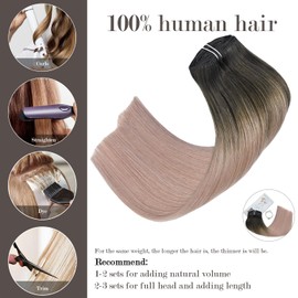 Honsoo Clip On Real Human Hair Extensions 120g Dark Brown to Pink 7pcs 22in Silky Straight Hair Double Weft No Shedding For Full Head Stunning Hair