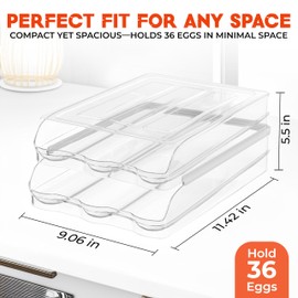 36 Eggs Holder for Fridge - Automatic 2 Tier Egg Organizer for Space-Saving and Fresh Storage - BPA Free