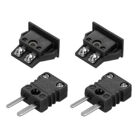 MECCANIXITY J Type Thermocouple Wire Connectors Male Plug with Panel Mount Female Socket High Temperature 200°C(392°F) for Thermocouple Sensor Probe Black 2 Set