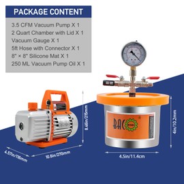BACOENG 2 Quart Vacuum Chamber with Pump, Stainless Steel Degassing Chamber Kit for Resin, Silicone and Epoxies