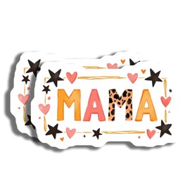 2-Pack Mama Stickers - Leopard Print Letters - Heart and Star Accents - Mother's Day Decals - 5-Inch - PLDFS06937