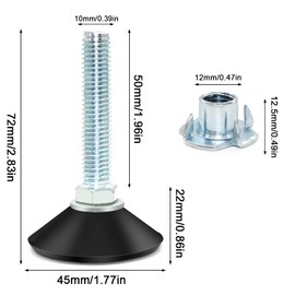 ZHANChen Furniture leveling Feet Adjustable Table Foot Screw in Feet M10x 50mm with Drive Nut for Furniture Appliances and Small Equipment 8pcs Leveling Feet + 8pcs Drive Nuts