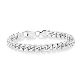 Miabella Italian 925 Sterling Silver Thick 3.2mm, 5mm, 7mm Curb Cuban Link Chain Bracelet, Solid Heavy Sterling Silver Bracelet for Men Made in Italy (8, 7mm)