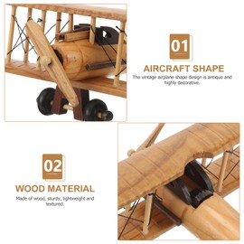 Garneck Wooden Airplane Model Vintage Airplane Decor DIY Plane Figuruine Handicraft Propeller Airplane Sculpture for Home Office Desktop Ornament Photo Props or Birthday Present