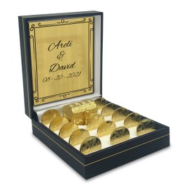 Arras de Boda Matrimoniales Set Con Baño de Oro de 24k con Cofre y Estuche, Wedding Unity Coins (San Benito)