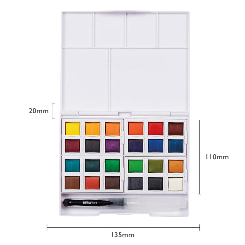 Derwent Watercolour Paints, 24-Piece Paint Box, Watercolour Paint Pan, Water-Soluble