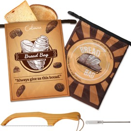 2 Pack Large Reusable Breads Storage Bags with 1 Bread Knife, Sourdough Bread Box, Loaf Containers, for Fresh Homemade and Artisan Bread, Sliced Bread, Sandwich, French Bread, Baguette Baking Supplies