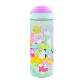 HOX SQUISHMALLOWS Reusable BPA free Kids Atlantic Water Hydration Bottle with built in Carry Loop, Flip Up Spout and removeable straw - 600ml