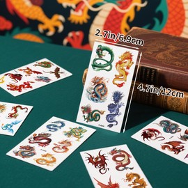 JoyfulGlam 58 PCS Dragon Temporary Tattoos - Chinese Dragon Tattoos Stickers for Kids Party Decor, Birthday Party Favors, Crafts & Gifts for Boys and Girls