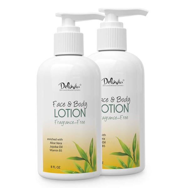 Deluvia Moisturizing Body Lotion & Face Lotion, Organic Aloe Vera, Shea Butter, Organic Jojoba Oil, Vitamin E & B5. Daily Skin Moisturizing Lotion For Dry Skin, Great For All Skin Types. - 2 Pack