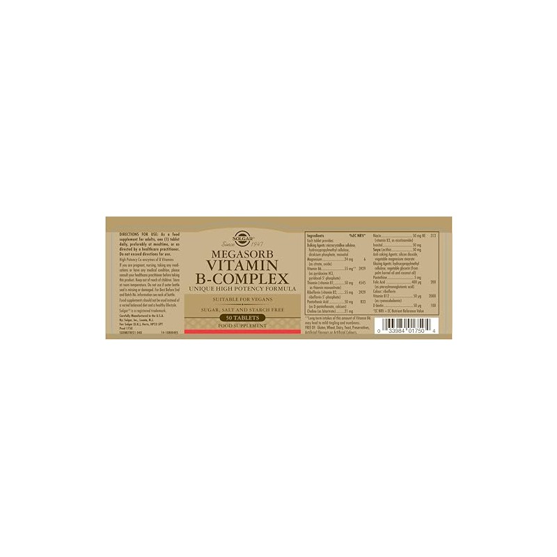 SOLGAR Solgar Megasorb Vitamin B-Complex Tablets - Pack of 50