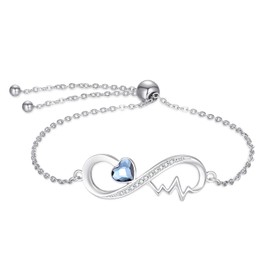 YEESIA Infinity Bracelet Women's 925 Sterling Silver Adjustable Infinity Bracelet with Crystals Mother's Day Gifts Graduation Gift Birthday Gift for Women Daughter, Sterling Silver, Crystal