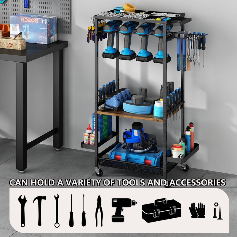 GILLAS Utility Tools Cart, Power Tool Organizer with Wheels for