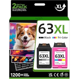 Compatible 63XL Ink Cartridge Replacement for HP Officejet 3830 4650 5255 5258 Envy 4520 3634 DeskJet 1112 2132 3630, Black, Tri-color, 2-Pack