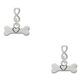 Delight Jewelry Silvertone Dog Bone with Heart Silvertone Infinity Post Earrings