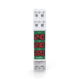 TONGOU Voltmeter Voltmeter 3 Phase Voltmeter Digital Display AC 60-450V Digital Voltmeter DIN Rail Mounting for Measurements