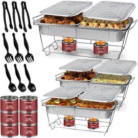 Disposable Chafing Dish Buffet Set, 33 Piece of Chafing Servers with Food Warmers, Covers, Half-Size Food Pans, Water Trays, Serving Utensils, Foil Lids and 4Hr Fuel Cans for Parties, Catering