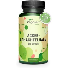 Organic Horsetail Capsules Vegavero®, 1000 mg Pewwort Extract (5:1), From Organic Farming, Equisetum Arvense, Vegan and No Additives, Pack of 90