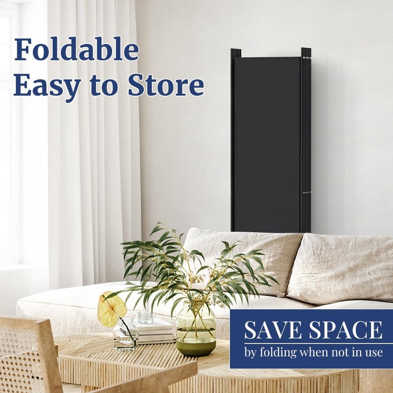 Kokorona 6 Panel Room Divider, 6FT Tall Rolling Privacy Screen