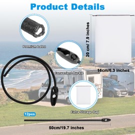 12pcs Heavy Duty Bungee Cords, 50cm Adjustable Elastic Bungee Straps, Weatherproof Luggage Rubber Rope, Multi-Purpose Shock Cord with Buckle Drawstring Bag, Elasticated Tie Downs for Caravan Camping