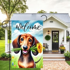 BlissYard Spring Dachshund Garden Flag 12x18 Inches Double Sided Cute Puppy Welcome Yard Flags Colorful Floral Sunflower Summer for Outside Decor Home Farmhouse lawn Decorations