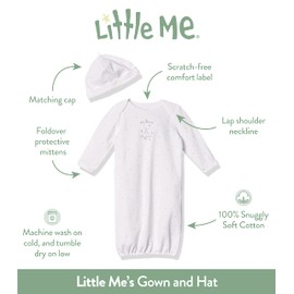 Little Me Baby Boy's 2-Piece Nightgown and Cap Set, Light Blue, 0-3 Months