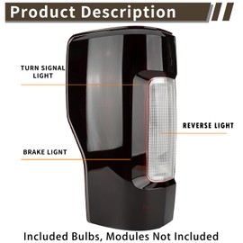 Tail Light Assembly Compatible With 2017-2019 Ford F-250 F-350 Super Duty Driver and Passenger Side Smoke Red Rear Brake Lamps Replacement Taillights (without Blind Spot) (without LED)