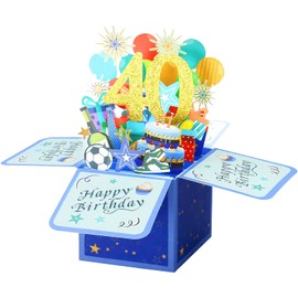 PAITOK 3D Birthday Card,Pop Up Birthday Cards Birthday Gifts Happy Birthday Card Greeting Cards with Envelope For Boys Girls Men Women (Blue,40th)
