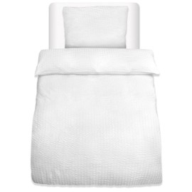 Beautissu Seersucker 2-Piece Bed Linen Set 155 x 220 cm Meline - Non-Iron Duvet Cover with Zip Cooling Summer Bed Linen - Breathable & Skin-Friendly Pillows & Duvet Cover White