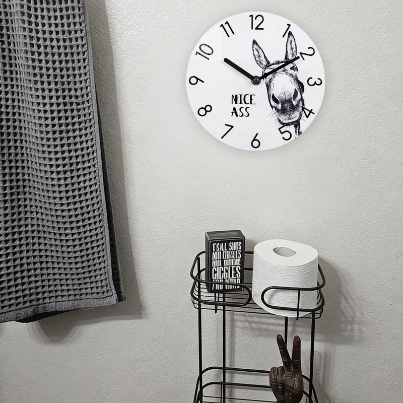 Yoiolclc Bathroom Wall Clock,Waterproof Glass Funny Donkey Bathroom Signs for