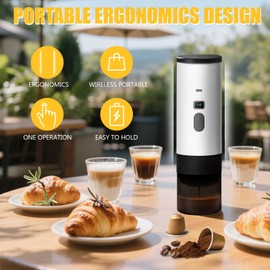 LUOJIGUO Portable Coffee Maker for Travel, Camping, Self-Heating Espresso Maker with USB-C, Compatible with Ground Coffee & NS Capsules, Espresso Machine for RV, Hiking, Office, White