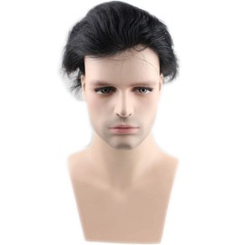 Kikzok Dreambeauty 10x8 Inch Toupee for Men,European Human Hair Lace Front Natural Hairline Men's Hairpieces 0.08mm Thin Skin PU V-looped Replacement System (#1B OFF Black Color)