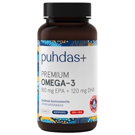 puhdas+ Premium Omega 3 180 mg EPA + 120 mg DHA [80 Capsules] Natural Fish Oil Complex, High Quality and Certified Omega 3 Capsules Fish Oil, Made in Finland