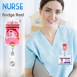 Plifal RX Dried Flower Badge Reel Holder Retractable with ID Clip for Nurse Nursing - Resin Floral Name Tag Card Accessories Alligator Clip for Medical Office Worker Teacher Student Red