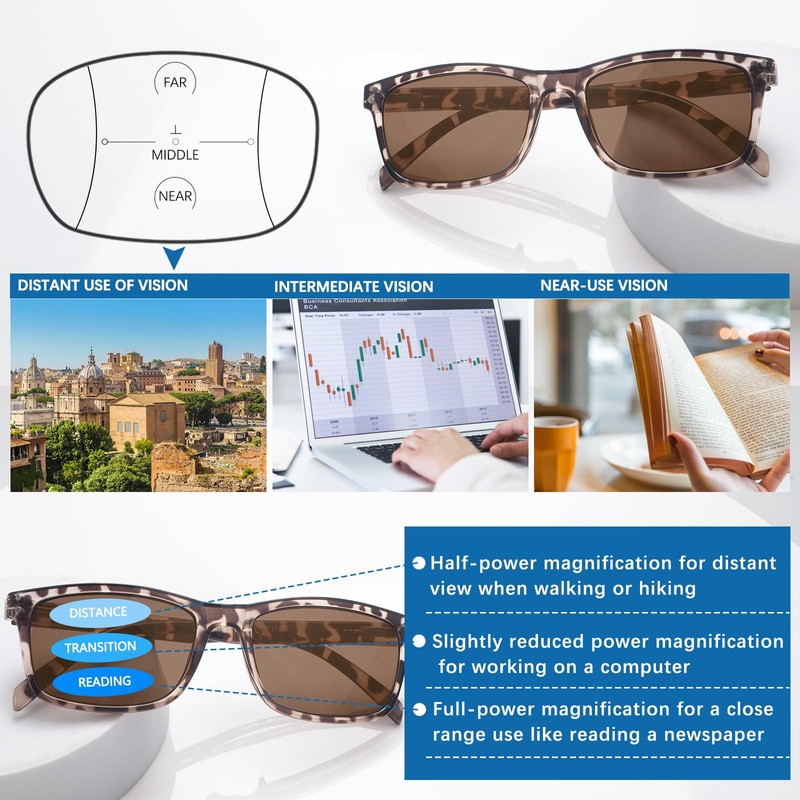 VIDEBLA 3 Pack Progressive Multifocus Reading Sunglasses for Women Men