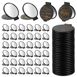 100pcs Black Compact Mirror Bulk Gifts for Women, Mini Inspirational Purse Handheld Makeup Pocket Mirror, Round Portable Makeup Folding Mirrors Gift for Christmas Valentine Daily Travel Coworker