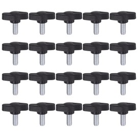 QUARKZMAN Pack of 20 Thumb Screws with T Wing Knobs, M6 x 14 mm, Plastic T-Head Threaded Bolts, Clamping Screw, Wing Screw, Grab Handles, 27 mm Clamping Button, Thumb Screws for Machine, Black
