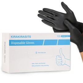 KIRAKIRASITE Nitrile Gloves Disposable Gloves Latex Free Powder Free for Kitchen Cooking Cleaning Gardening Black (100, Small)