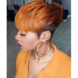 Short Brown Wig With Orange Bange Synthetic Hair Short Ombre Wig For Black Women Fashion Wigs Short Colorful Wig For Women Natural Short Straight Hair Wigs