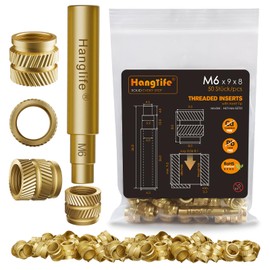 HANGLIFE M6 Heat-Set Threaded Inserts with Insert Tip, Heat Set Insert for 3D Printing Components and Plastic Parts with Soldering Iron Press Tool - Brass Metric Knurled Nuts (50 Pieces)