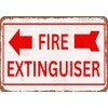 METAL SIGN - Fire Extinguisher Left Arrow - Vintage Rusty