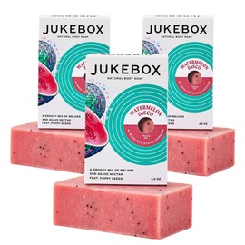 JUKEBOX Soap, Watermelon Disco, Natural Bar Soap for Women, Cold Process, Heavy Scrub, Bath Soap with No Harmful Ingredients, Created for All Skin Types, Watermelon,Cantaloupe, Agave- 4.5oz, 3 Pack