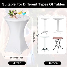 AMFUN Set of 2 Stretch Bar Table Covers, Bar Table Covers, Reinforcement in the Foot Area, Square Corners, Bar Table Covers for Bar, Wedding, Cocktail Party, Banquet, Stretch (80 x 120 cm, White)