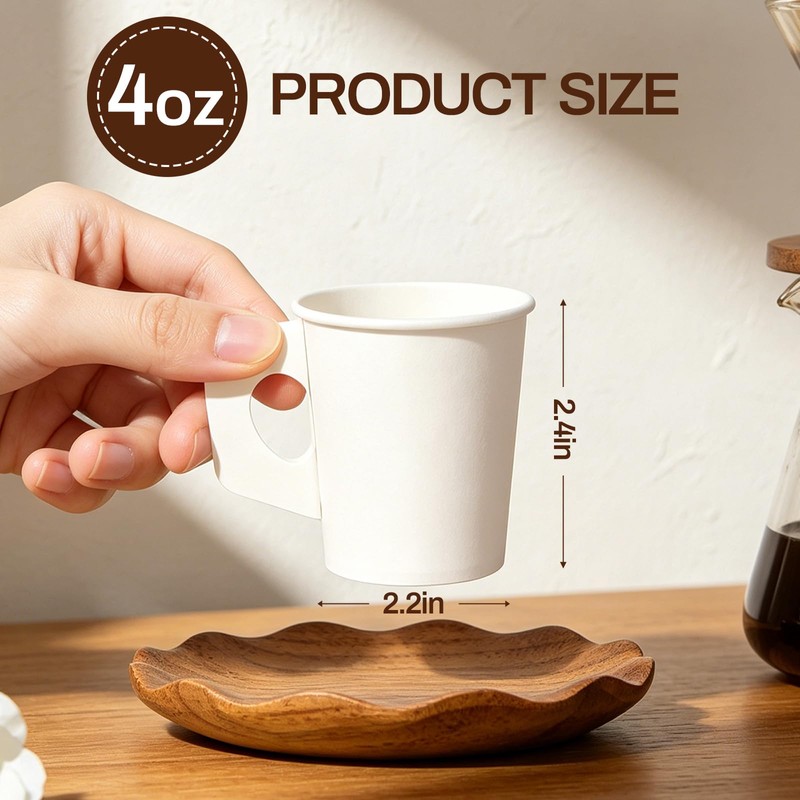 Jippedea 4 Oz Disposable Espresso Cups with Handles,100-pack Mini Disposable