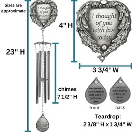 Memorial Windchime for Grandma - I Thought of You with Love Today Poem - Heart Shaped Angel Wings with Silver Grandma Charm - Loss of a Grandmother - 23" L