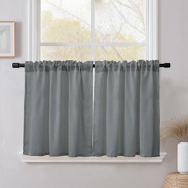 CUCRAF Kitchen Curtains True Linen 2 Panels W 48 X L 36 Light Grey Short Lightweight Rod Pocket Small Window Cafe Curtain for Bedroom Living Room