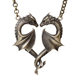 Baldur Jewelry - BFF Double Dragon Heart Necklace for Couples - Endless Love Dragon - Celtic Dragon Wings Jewelry Lovers Charm - Best Friends Dragon Jewelry for Men Women- Brass Pendant Amulet