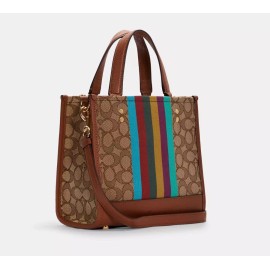 Coach NWT Coach Dempsey Tote 22 In Signature Jacquard Leather Khaki Redwood Rainbow