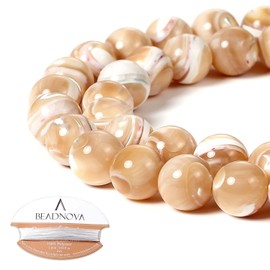 BEADNOVA 10mm Natural Mother of Pearl Nacre Conch Shell Gemstone Round Loose Beads for Jewelry Making (38-40pcs)